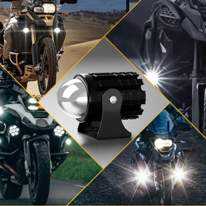 Motosiklet Scooter Mini Sis Farı Set Delici Işık Beyaz Sarı Metal Kasa 12V/24V Led Işık - Görsel 1