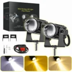 Motosiklet Scooter Mini Sis Farı Set Delici Işık Beyaz Sarı Metal Kasa 12V/24V Led Işık - Görsel 4