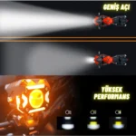 Ultra Parlak LED Motosiklet ve Off Road Sis Farı Çakarlı 4 Modlu Yüksek Performans Metal 12V-24V Led - Görsel 4