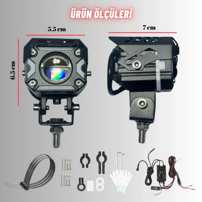 Ultra Parlak LED Motosiklet ve Off Road Sis Farı Çakarlı 4 Modlu Yüksek Performans Metal 12V-24V Led - Görsel 6