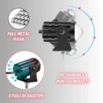 Motosiklet Scooter Mini Sis Farı Set Delici Işık Beyaz Sarı Metal Kasa 12V/24V Led Işık - Görsel 7