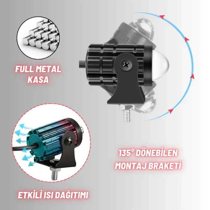 Motosiklet Scooter Mini Sis Farı Set Delici Işık Beyaz Sarı Metal Kasa 12V/24V Led Işık - Görsel 7