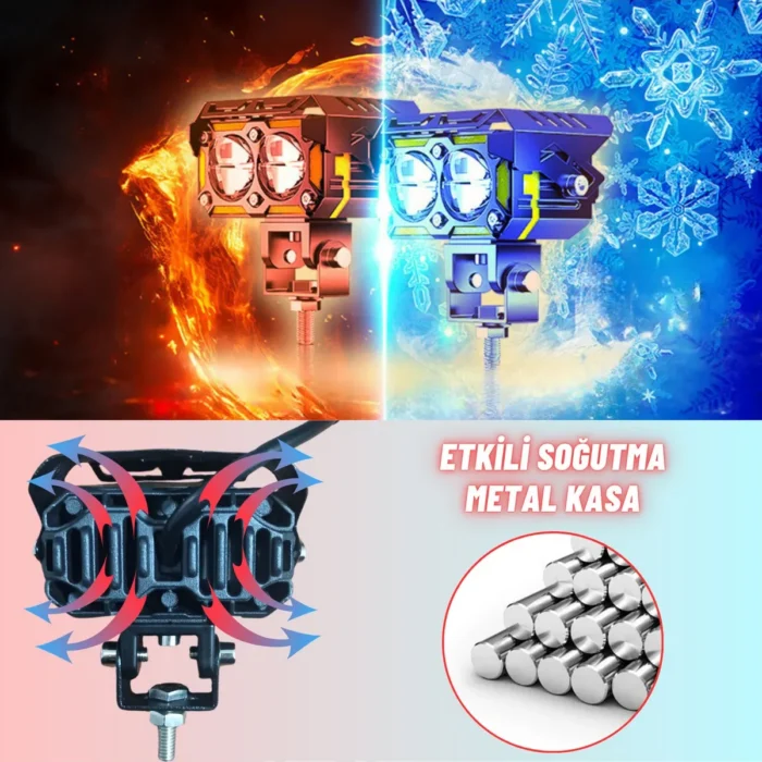 LED DRL Sinyalli Motosiklet Sis Farı Çakarlı Çift Renk 4 Modlu Delici Yüksek Performans Set - Görsel 9